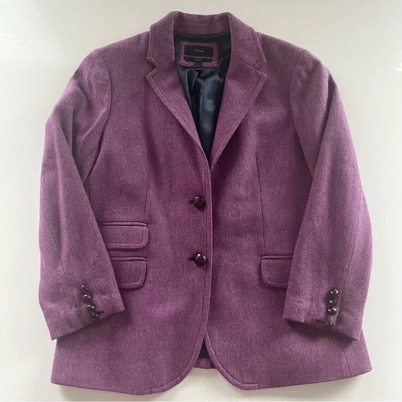 J. Crew hack-ing herringbone wool amethyst purple size 14 jacket large blazer - Picture 3 of 9